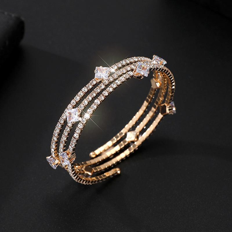 Mehrschichtiges Wickelarmband Greifkette Strassarmband Braut Voll-Diamant Zirkonarmband Offenes Armband Damen