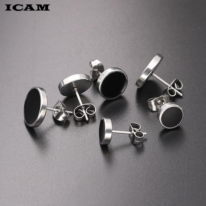 ICAM Fashion Bohemian Vintage Earrings Jewelry Cute Black Geometric Round Stainless Steel Stud Earring Best Gift for Women Girl