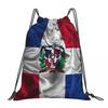 Dominican Republic Flag Backpacks Portable Drawstring Bundle Pocket Sports Bag Book Bags for Travel School