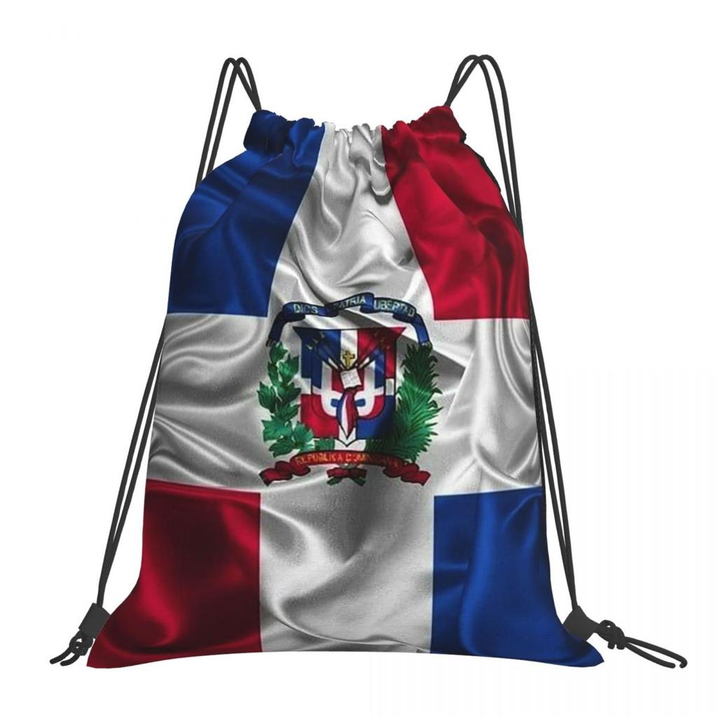 Dominican Republic Flag Backpacks Portable Drawstring Bundle Pocket Sports Bag Book Bags for Travel School