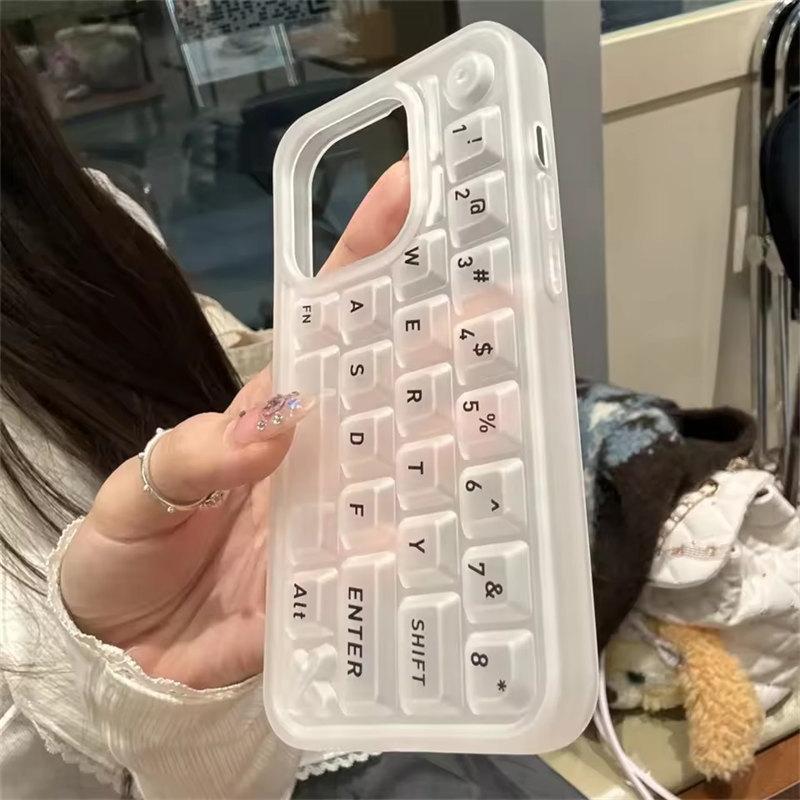 3D Keyboard Keys Clear Soft Silicone Phone Case Compatible With iPhone 16 15 13 14 12 Pro Max Creative Simulation Back Cover
