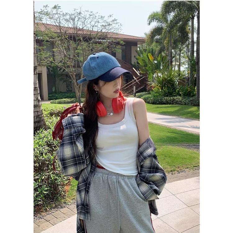 Milk Yellow Square Neck Tank Top for Women Wide Strap Slim Fit Sleeveless Vest Inner Layer Cover Armpit Fat