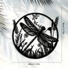 Dragonfly Wildflowers Laser Cut Iron Wall Art, Large Modern Metal Sculpture for Living Room Garden Decor Nature Farmhouse Hanging Ornament