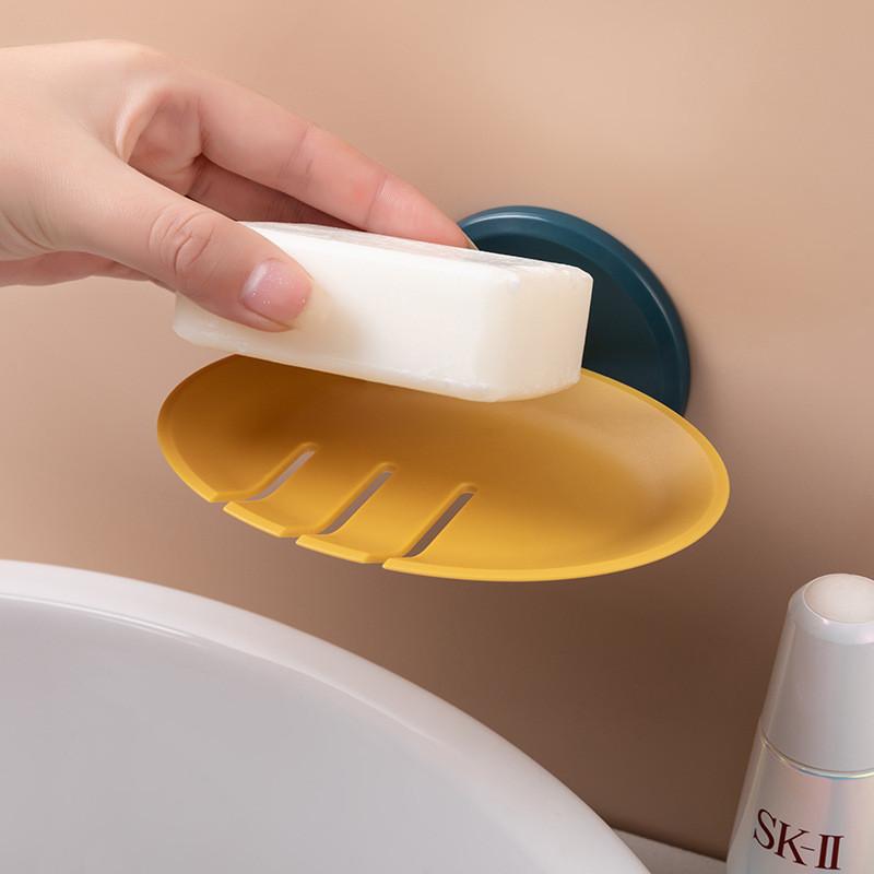 1Pc Bathroom Soap Dish Storage Basket Box Plastic Drain Holder Strong Wall Hanging Soap Box Punch-free Suction Cup