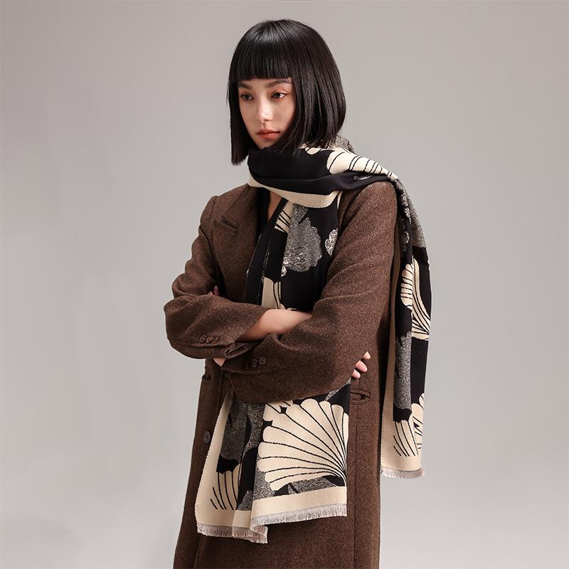 Girl style Mori contrasting colors double-sided imitation cashmere scarf winter high-end warm shawl