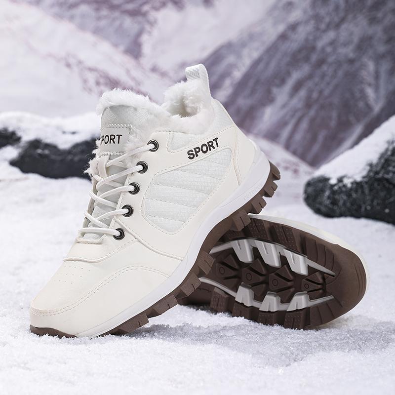 TUINANLE Couple Outdoor Hiking Shoes Warm Plush Flat Lace Breathable Soft Sole Low-top Boots Unisex Camping