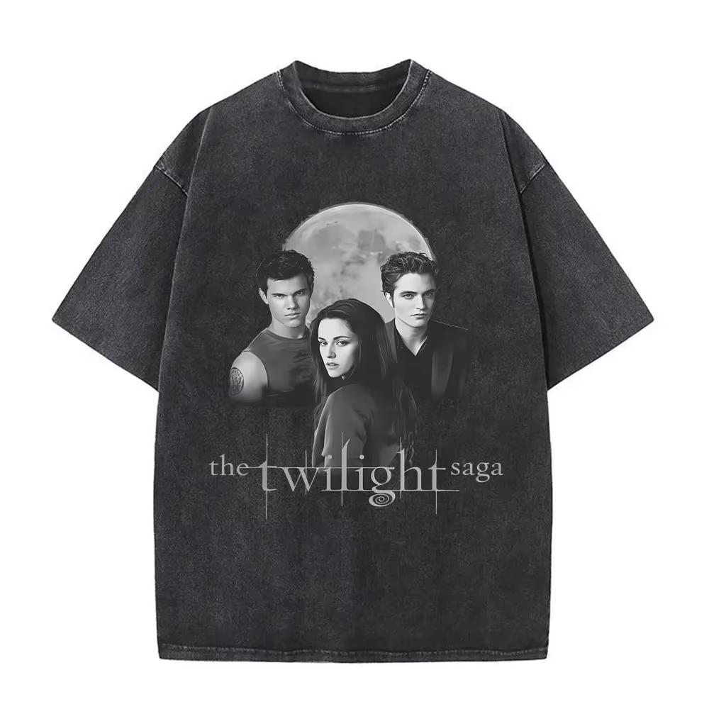 Wypłukane Vintage Film Zmierzch Miłośnik Książek Wampir Edward Cullen Koszulki Wilk Jacob Black Koszulka Koszulki Roberta Pattinsona