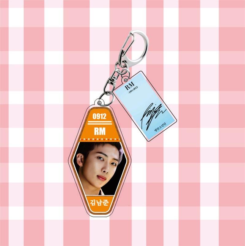 BTS Keychain, Bangtan Boys Key Tag with Photo & Signature Charm, Kpop ARMY Fans Bag Accessory(Jin RM Suga Jimin V J-Hope Jungkook)