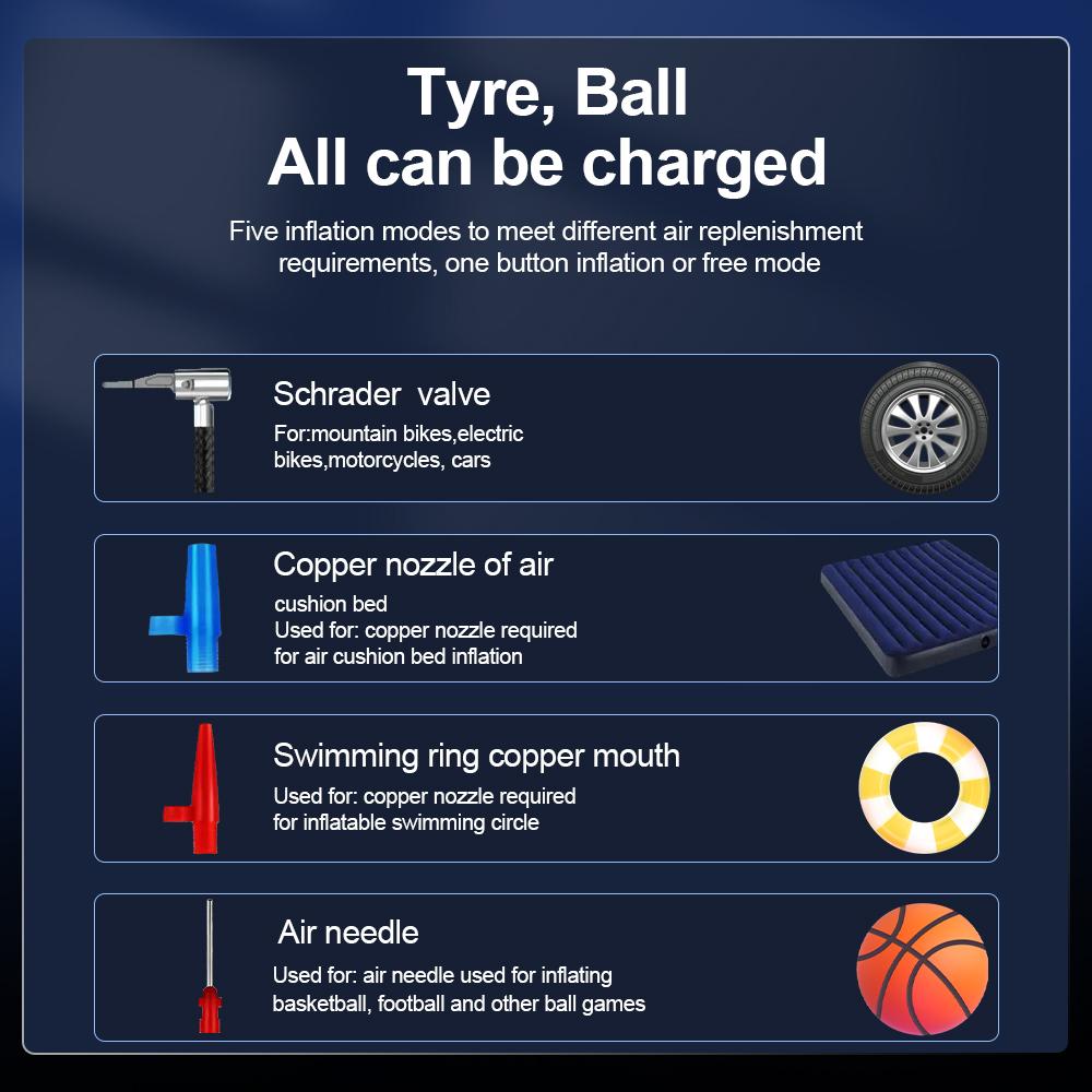 Auto Inflator Air Compressor Wireless Tire Inflation Pump For Car Mounted Motorcycle Bicycle Ball Car Electrical Air Pump