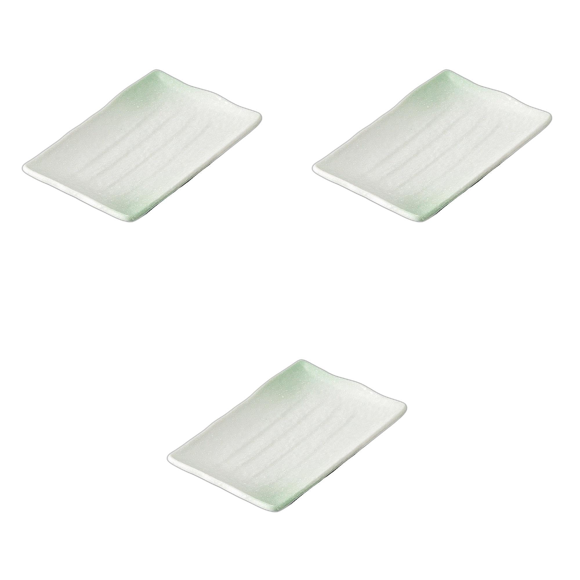 

Set of 3 Green Blown Rectangular Plates x x Ceramic Pottery Plates by Setomonohonpo (Small) [18.6 12.3 2.2 cm] зелёный