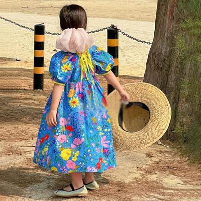 Kinderkleid Kinderkleid mit Blumenmuster Rundhalsausschnitt Puffärmel Allover-Print Kleid Sommer Baby Mädchen Süßes Prinzessinnenkleid