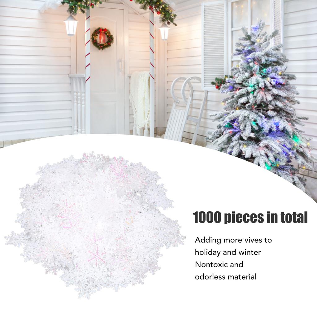 1000Pcs Snowflake Confetti 0.9in Vibrant Color Reusable Plastic Multi Purpose Christmas Confetti for Box Tree Vase