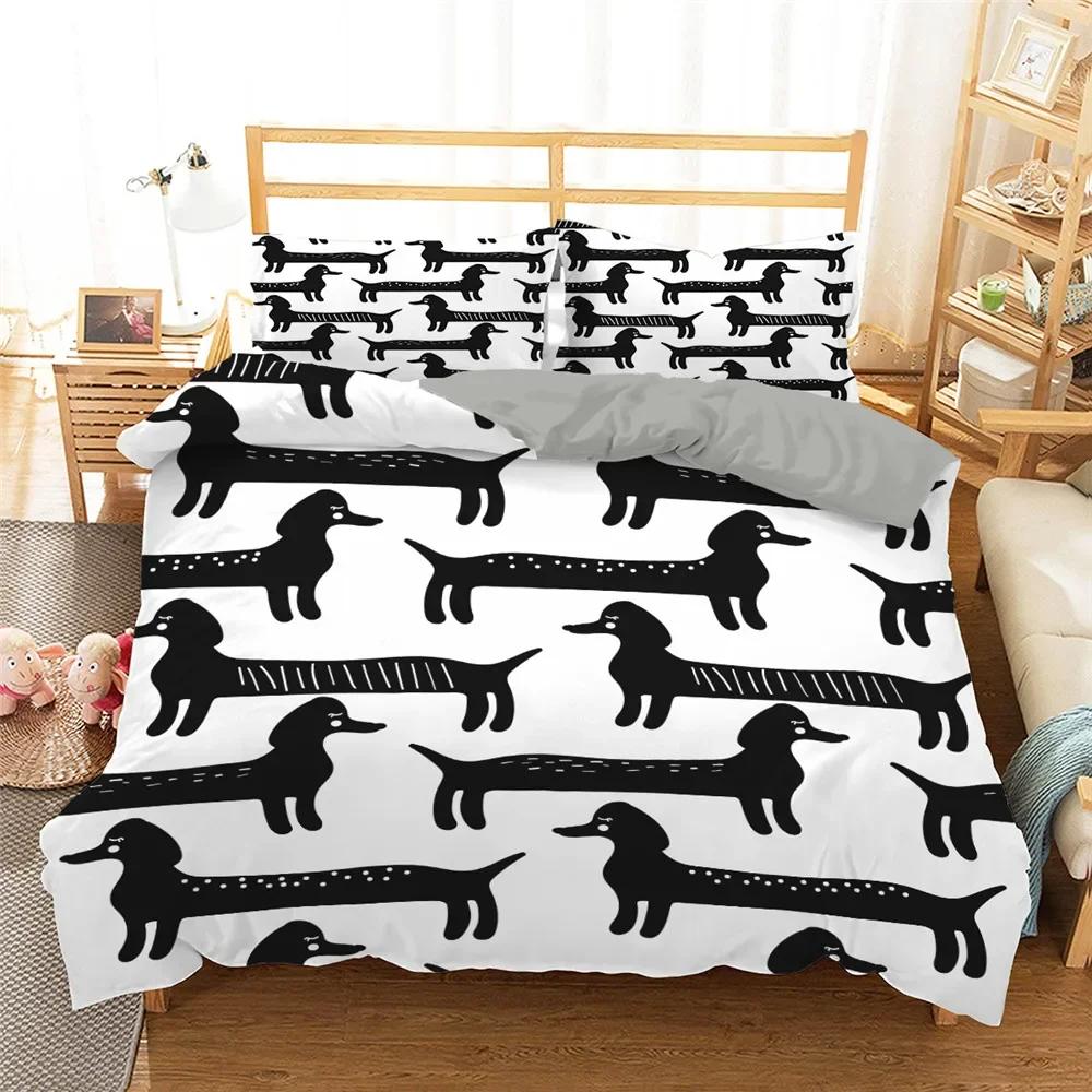 Funny Dachshund Duvet Cover Full King Size Sausage Dog Bedding Set Cartoon Pet Puppy Comforter Cover Kawaii Animal Bedclothes