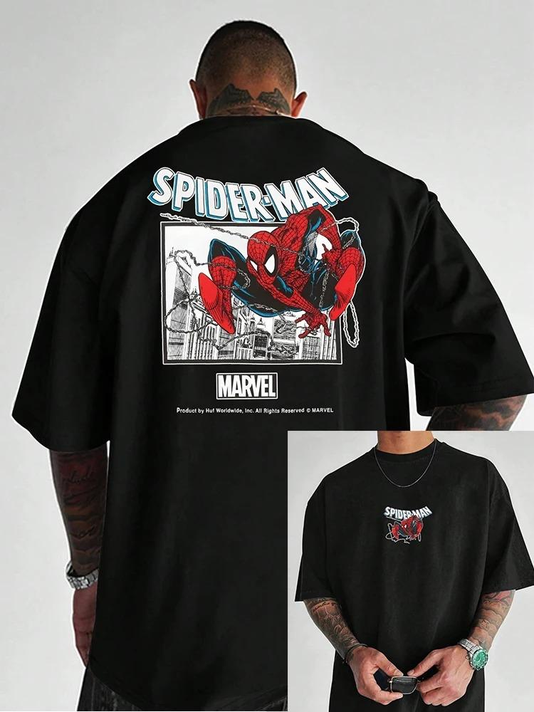 Свободная футболка с коротким рукавом, featuring коллаборационный дизайн Huf x Marvel, демонстрирующая классическую иллюстрацию в стиле комиксов 4XL