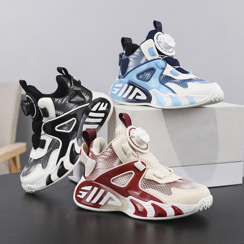 Boys' Shoes 2025 Spring New Breathable Single Net Children's Basketball Shoes Medium and Older Children's Shock-absorbing and Wear-resistant Sports S