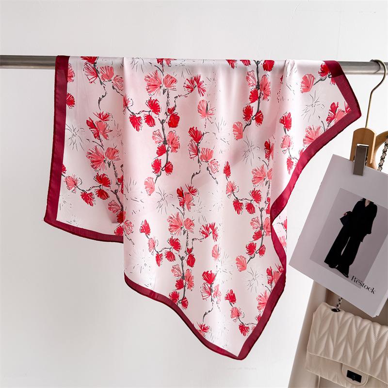 70Cm Small Square Scarf Imitation Silk Scarf Headscarf Spring And Summer Flower Dance Printed Scarf Scarf Professional Versatile Scarf