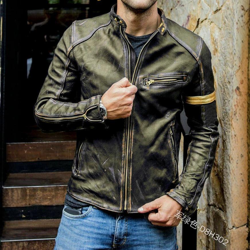 Men's Men's Leather Jacket Male Teen Stand-Up Collar Punk Men's Motorcycle Leather Jacket