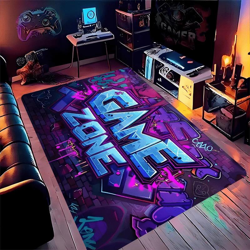 Neon Controller Design Mat Non-Slip Soft Carpet Ideal for Bedroom Gaming Room Decor Modern Aesthetic, Gaming Room Decorations