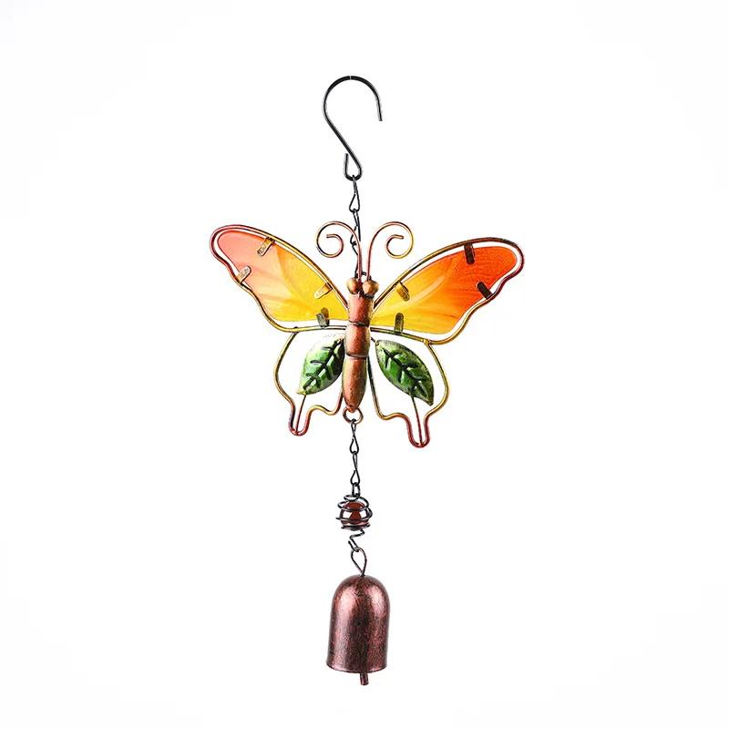Vibrant Butterfly Metal & Stained Glass Wind Chime Hummingbirds Dragonflies AluminumTube Art Hanging Bells for Home Garden Decor