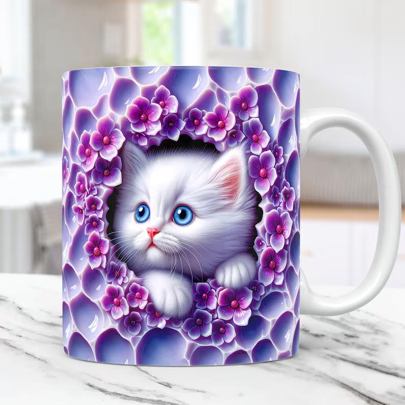 3D Kitten Cat Hole In Wall Ceramic Coffee Mug Tea Mug Gift Mug