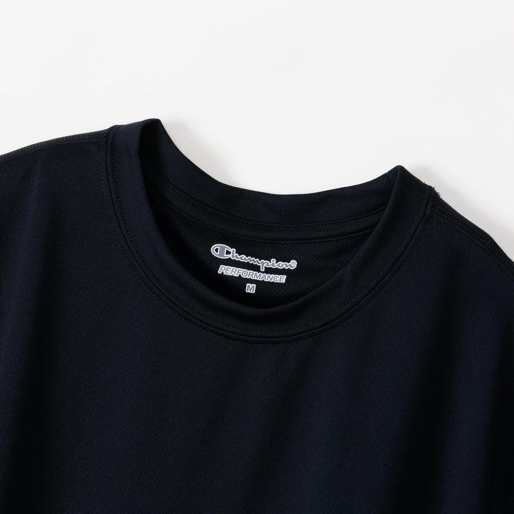 Champion short UV rubber crew XL T-shirt, sleeve, quick-drying, protection, opaque, one-point logo, print, neck, C8-TS310, men's, black,