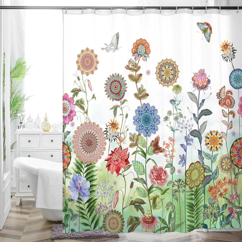 Flerfärgad Blomkonst Blommig Duschdraperi Badrum Dekorativ Vattentät Tvättbar Duschdraperi 180x180cm