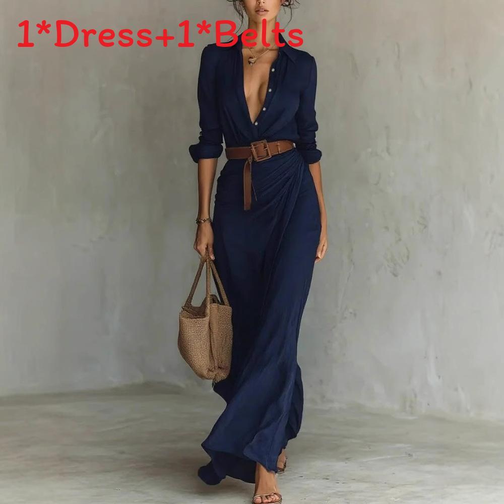 Elegante Polyester Blousejurk Met Ruches Details Voor Kantoor