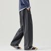 Pure cotton casual pants men's autumn new retro trendy brand loose wide-leg drape straight elastic waist trousers