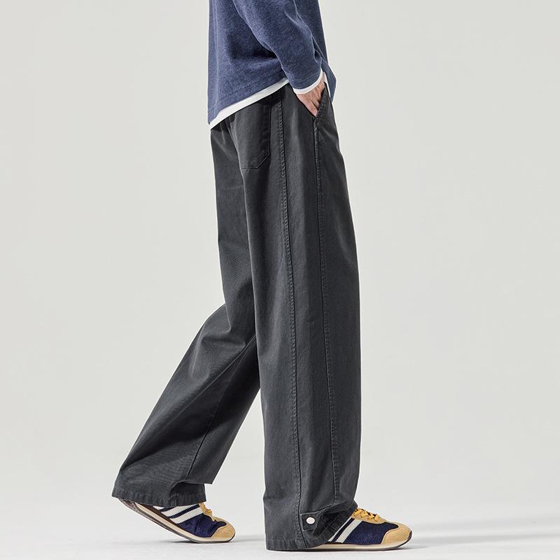 Pure cotton casual pants men's autumn new retro trendy brand loose wide-leg drape straight elastic waist trousers