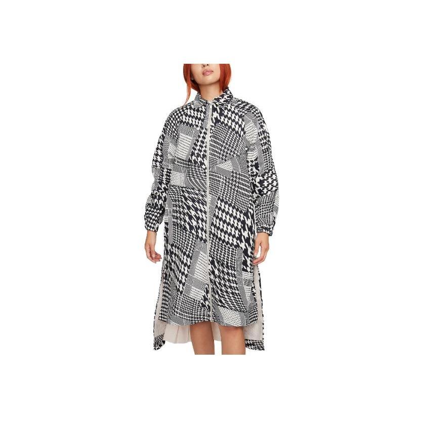 

Женский тренч Nike в клетку «гусиная лапка», с нерегулярной вставкой, боковым разрезом, полной молнией и воротником, с длинными рукавами, верхняя одежда, черный FB8273-104 S