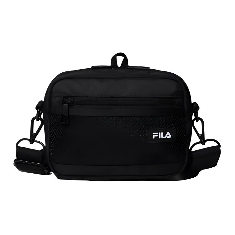 FILA Horizontal Cross Mesh Zipper Nylon Shoulder Crossbody Bag Unisex bags Black FS3BCG1302XBLK Black