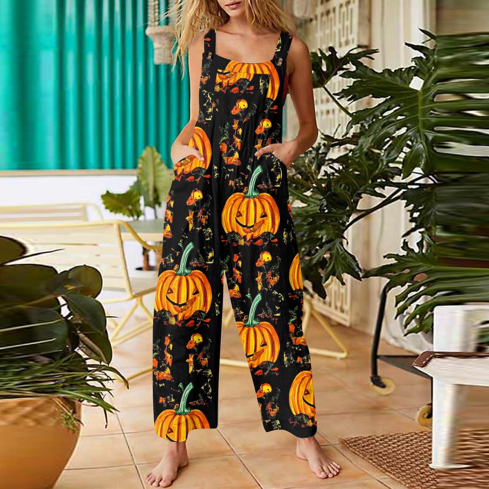 

Женский повседневный комбинезон без рукавов с принтом на Хэллоуин из хлопка XL шафрановый