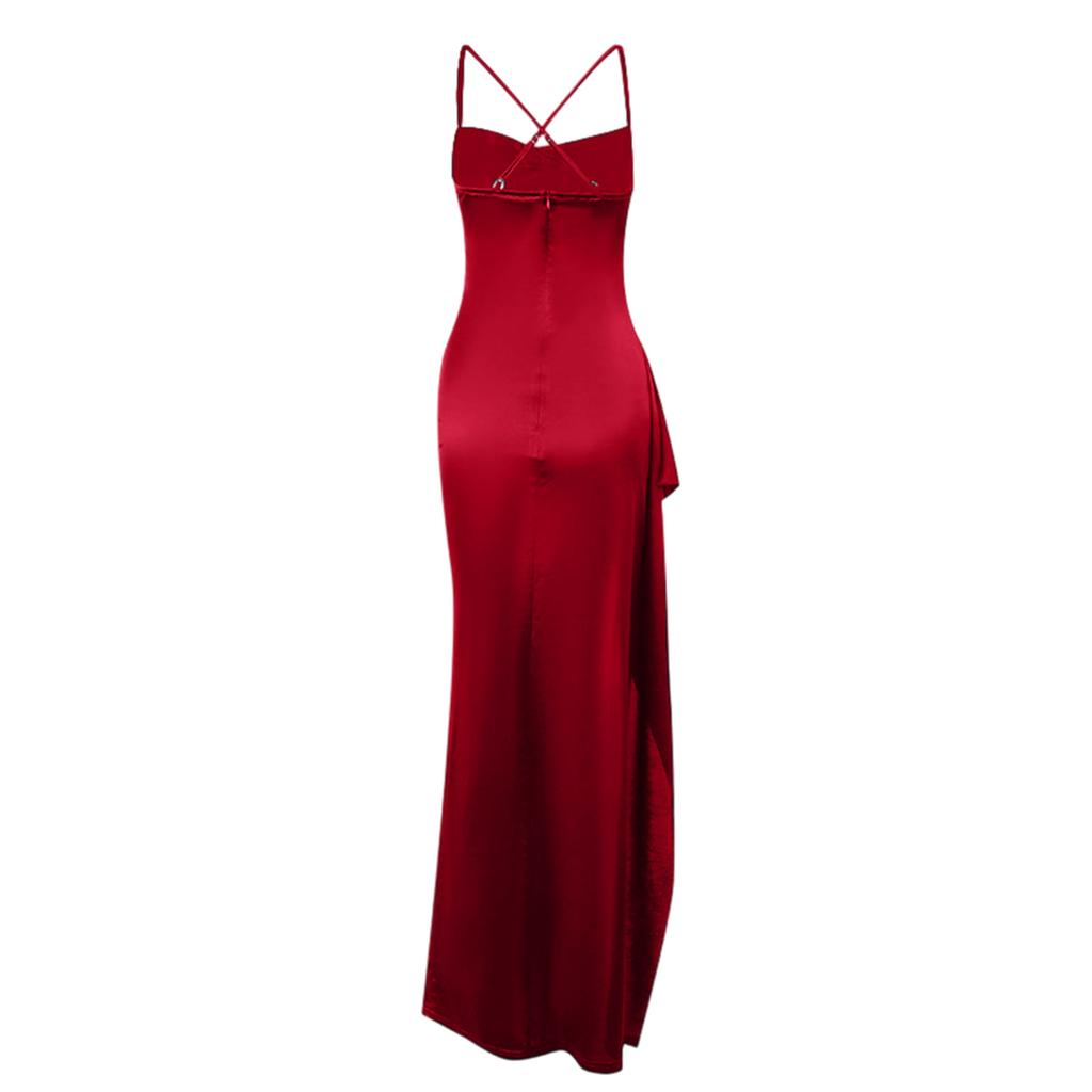 Modisches, Elegantes, Sexyes, Figurbetontes, Faltengelegtes, Geschlitztes Satin-Abendkleid für Damen