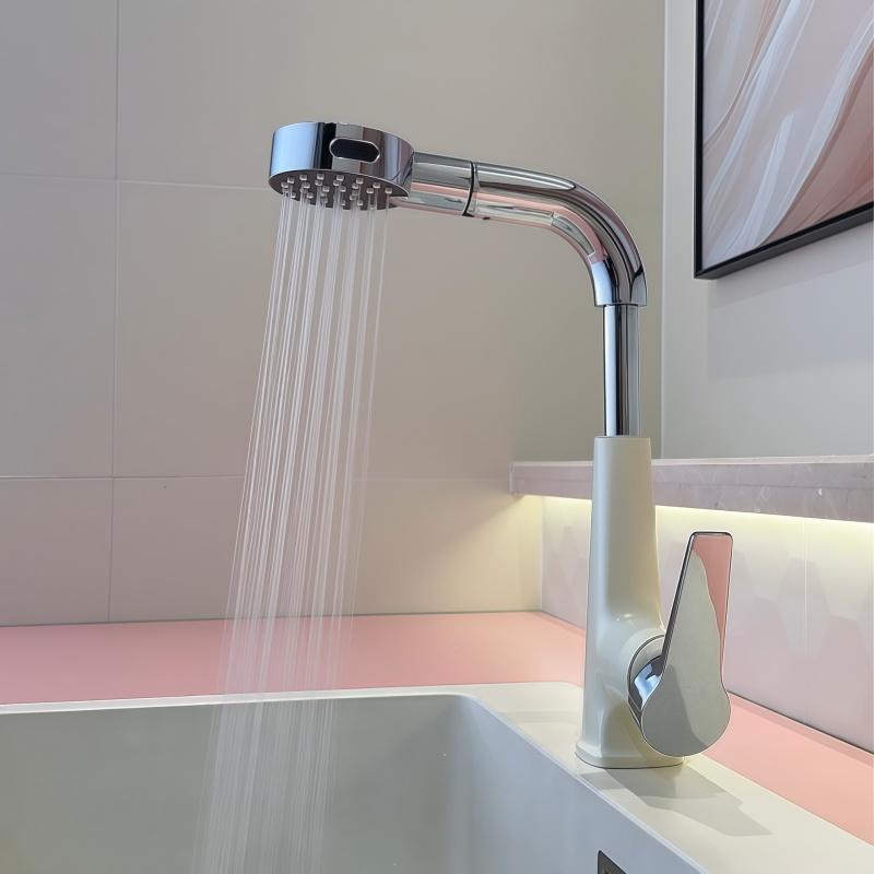 Pull-out Basin Faucet Hot and Cold Household Adjustable Rotating Bathroom Washbasin Faucet for Handwashing
