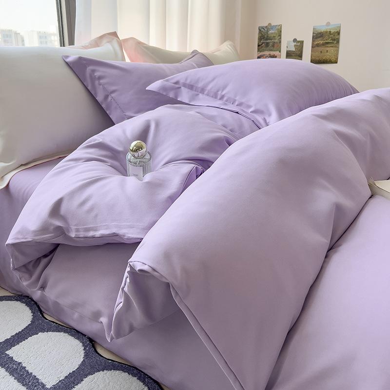 Solid Color Bedding Four-piece Set, Skin-friendly, Breathable and Comfortable, Washed Sheets, Quilt Covers, Pillowcases, Sets