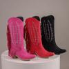 Autumn and winter retro style embroidered fringed boots pointed middle heel  tall fashion boots