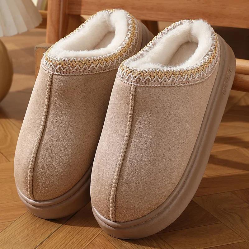 Fashion 2024 Winter Unisex Platform Fluffy Slippers Women Plush Warm Home Cotton Shoes Woman Comfort Soft Sole Non Slip House Slippers