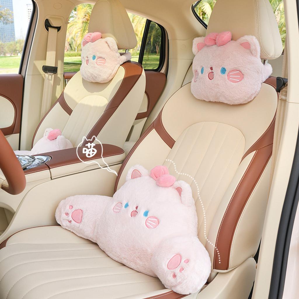 Plush Cartoon Bowknot  Four Seasons Universal Lumbar Car Waist Neck Pillow Headrest Car Interior Ornaments