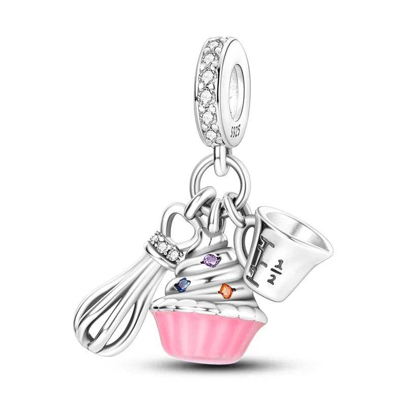 925 Silver Charms Tableware Candle Coffee Cup Wine Glass Beads Pendants Fit Bracelet Necklace DIY Jewelry Gift