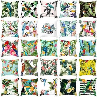 Tropical Plant Parrot Bird Pillowcase Home Sofa Pillowcase Car Pillowcase