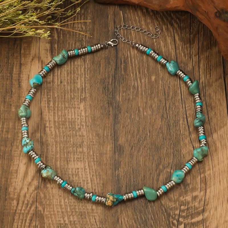 BLINGBAY Kadın Boncuklu Kolye Bohem Retro Etnik Turkuaz El Yapımı Boncuklu Ahşap Boncuklar Düzensiz Kolye Kız Doğum Günü Hediyesi