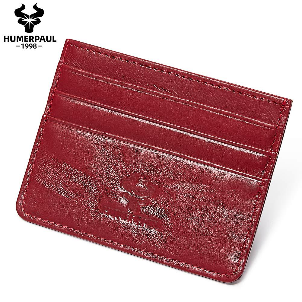 

HUMERPAUL Women leather wallet, first layer cowhide card case, ID bag, multi-card slot, thin, portable, casual and fashionable красный