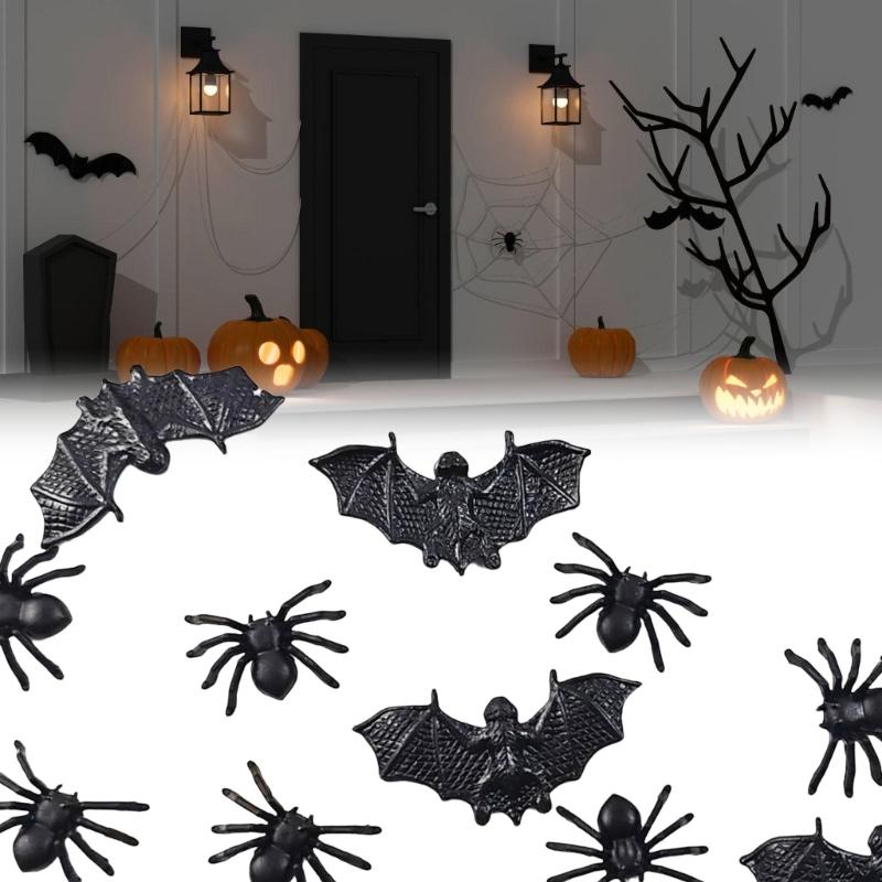 Mini Halloween Bats Spiders Plastic Decorations Realistic Detail Safe User friendly Holiday Party Supplies Indoors Outdoor Decoration