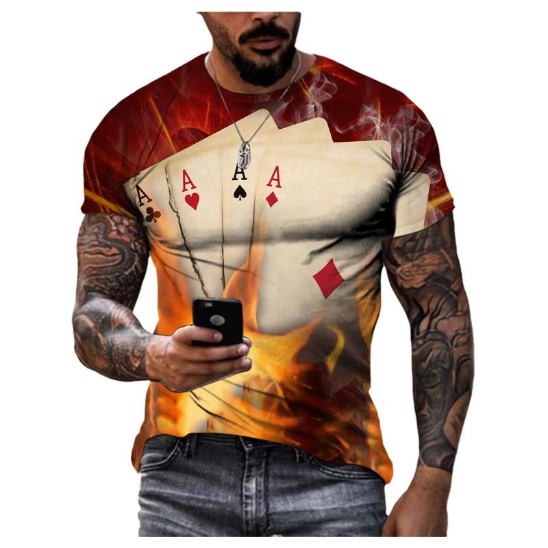 Playing Cards 3D Printing Summer Men's Personality T-Shirt Shirt Hip Hop Trend Large Size Short Sleeve Casual Fashion Sports Top