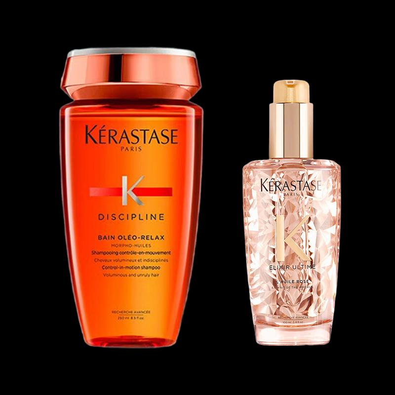 Kérastase Discipline Smooth Shampoo & Elixir Ultime Rose Hair Oil Set
