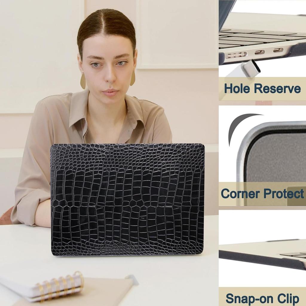 Compatible with MacBook Pro alligator leather hard case compatible with M4/M3/M2/M1 Max A2442/A2779/A2918/A2992/A3112/A3185/A3401 2021-2025 Black