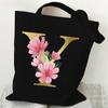 26 Golden Alphabet Floral Tote Bags for Women Large Capacity Canvas Casual New Flower Alphabet Printed Female Reusable Handbag