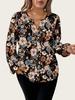 Plus Size Retro Floral V-neck Lantern Sleeve Chiffon Blouse