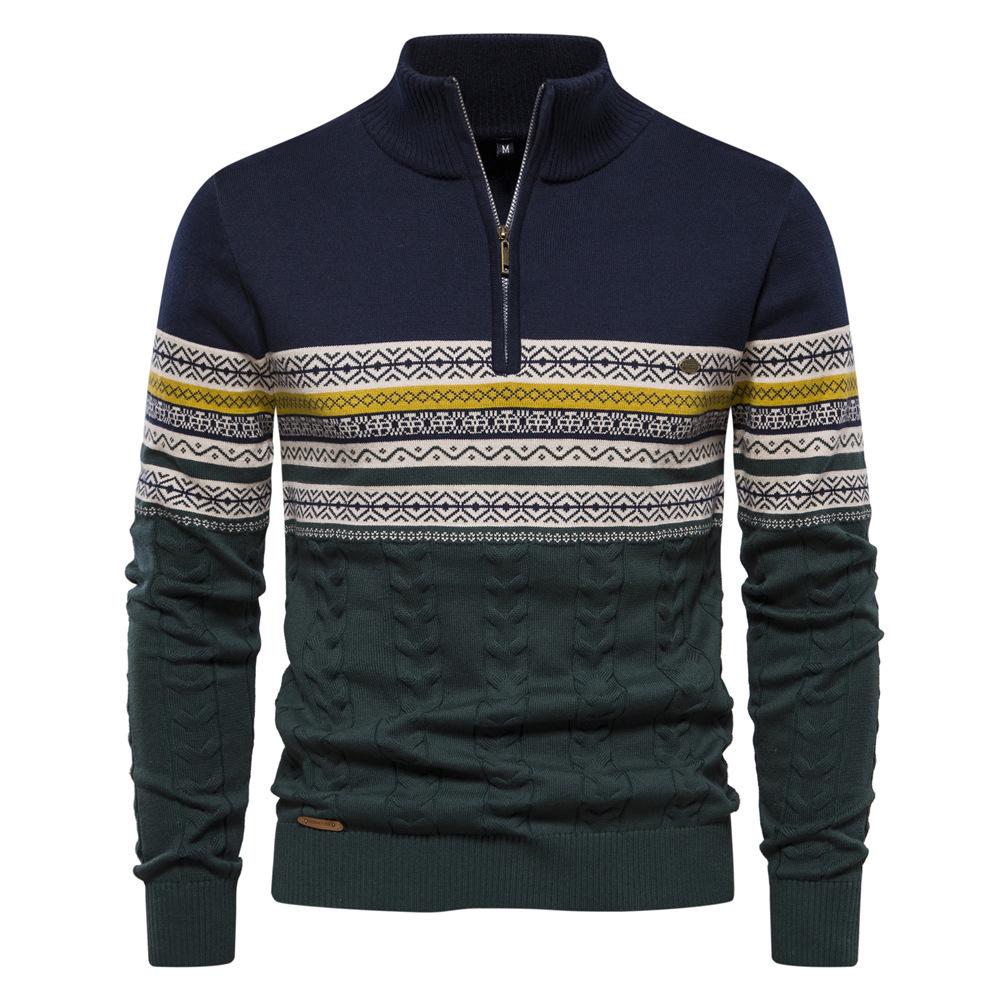 2026 Autumn/Winter Trend: Men's Oversized European-Style Sweater with Stand-up Collar & Half-Zip - High-Quality, Versatile Knitwear.