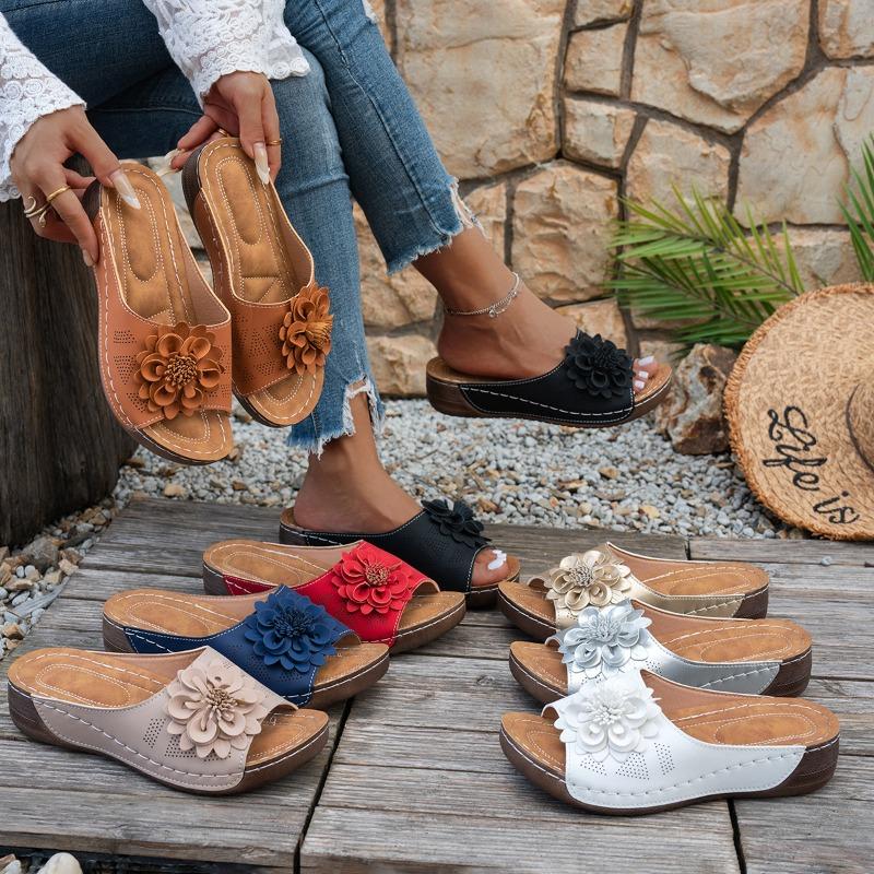Wedge Slippers Women's Summer 2025 New Flower Cut-out Platform Plus Size Open-toe Sandals